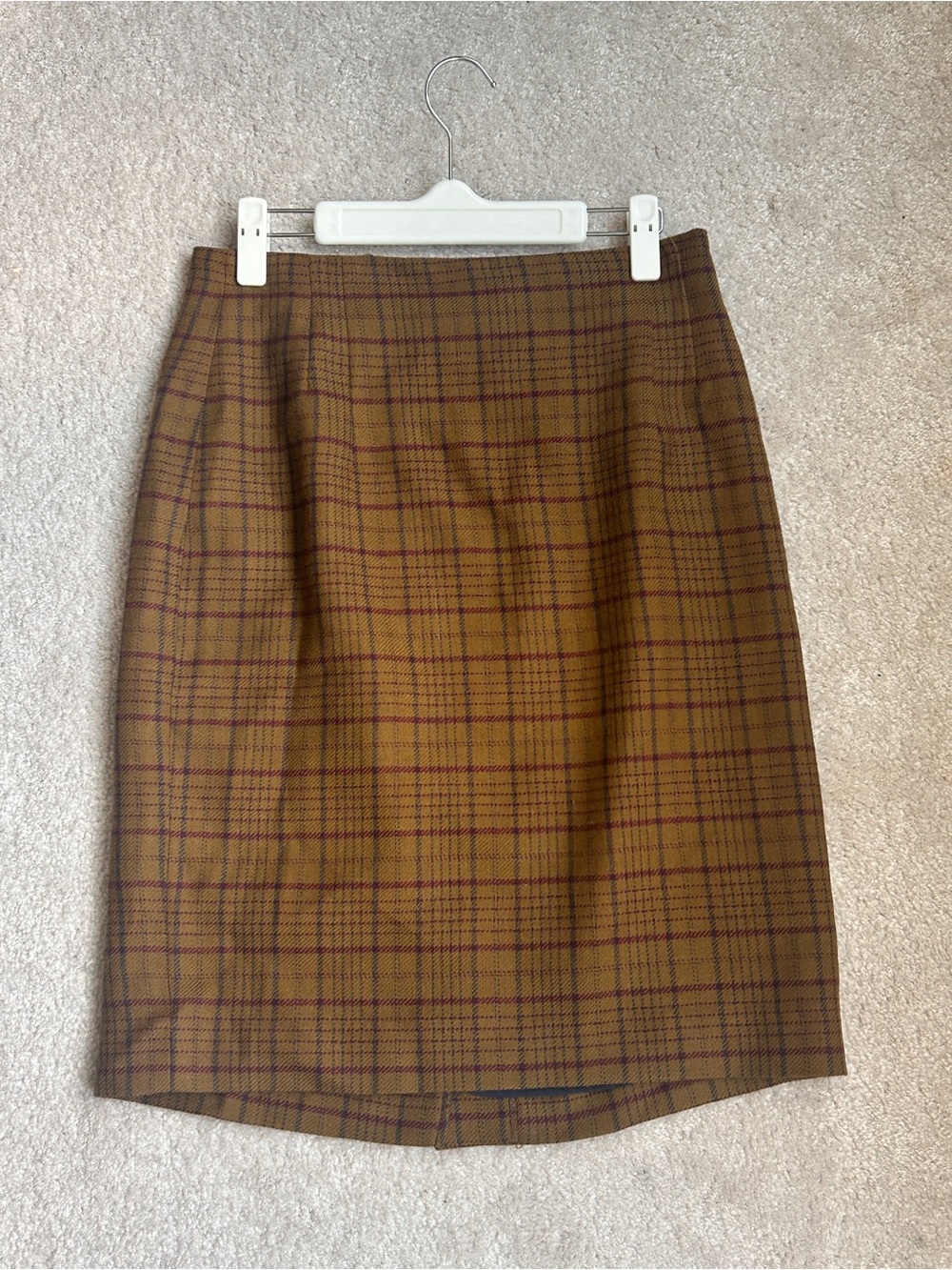 Vintage Plaid Pencil Skirt in Mustard Brown
